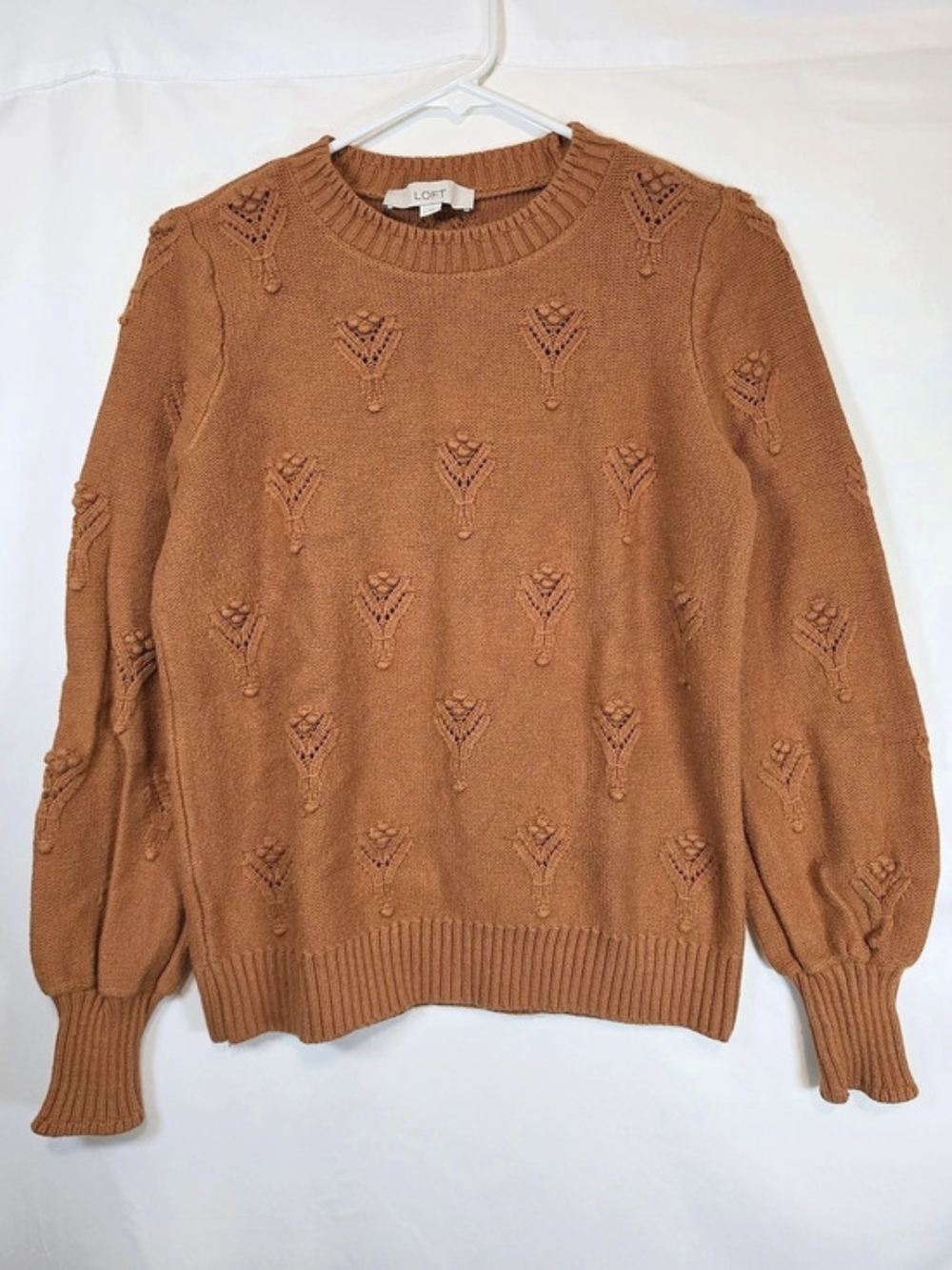 LOFT Bobble Pointelle Sweater Orange Brown Medium